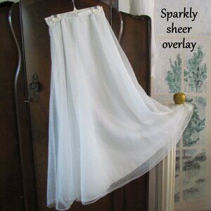 LONG WHITE SKIRT, XXS, w SPARKLES!  BALL & COSTUME MAXI, Waist: 23" EXPANDABLE